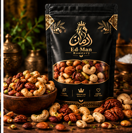 ED-MAN Roastery mixed nuts in black and gold packaging